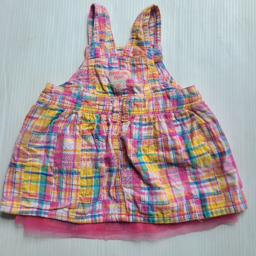 OSHKOSH B'GOSH girls pink & yellow plaid bib overall pinafore dress 9 months